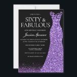 Paarse Glitter Jurk 60e Verjaardagsfeest Kaart<br><div class="desc">Paarse Glitter Jurk 60e Verjaardagsfeest Uitnodiging
Beschikbaar als digitale elektronische uitnodiging
Variaties op de uitnodiging en bijpassende items in onze winkel</div>