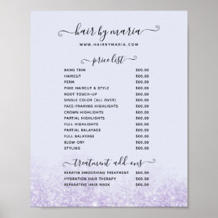 Paarse Glitter Kapsalon Prijslijst Poster