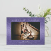 Paarse Glitter Kerstmis Fotokaart Feestdagenkaart (Staand voorkant)