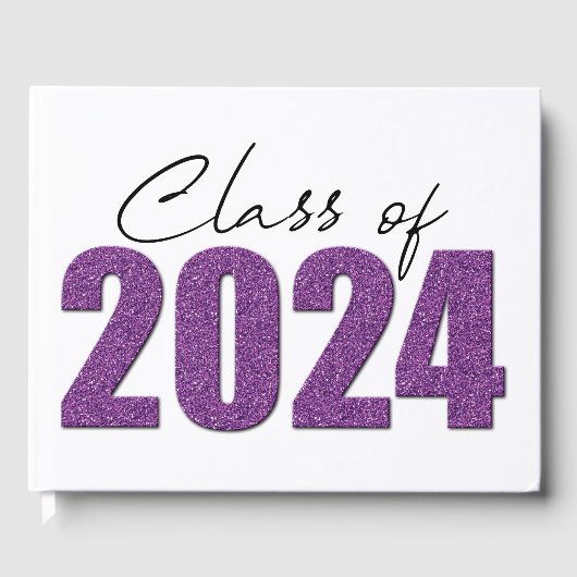 Paarse Glitter Klasse van 2024 Gastenboek (Voorkant)