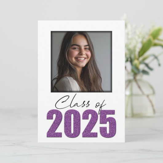 Paarse Glitter Klasse van 2025 Foto Aankondiging (Staand voorkant)
