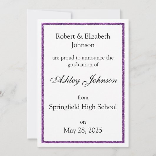 Paarse Glitter Klasse van 2025 Foto Aankondiging (Achterkant)