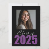 Paarse Glitter Klasse van 2025 Foto Open Huis Kaart (Voorkant)