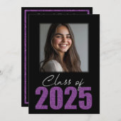 Paarse Glitter Klasse van 2025 Foto Open Huis Kaart (Voorkant / Achterkant)