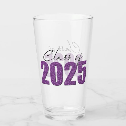 Paarse Glitter Klasse van 2025 Glas (Achterkant)