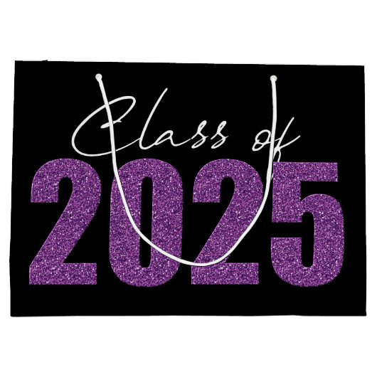 Paarse Glitter Klasse van 2025 Groot Cadeauzakje (Achterkant)