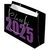 Paarse Glitter Klasse van 2025 Groot Cadeauzakje (Voorkant Gekanteld)