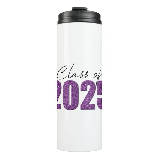 Paarse Glitter Klasse van 2025 Thermosbeker (Voorkant)