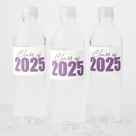 Paarse Glitter Klasse van 2025 Waterfles Etiket (Flessen)