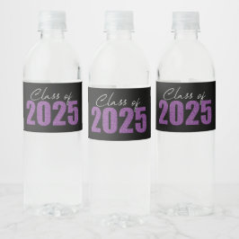 Paarse Glitter Klasse van 2025 Waterfles Etiket