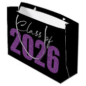 Paarse Glitter Klasse van 2026 Groot Cadeauzakje (Achterkant Gekanteld)