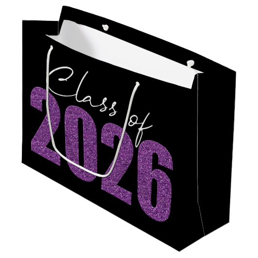 Paarse Glitter Klasse van 2026 Groot Cadeauzakje (Voorkant Gekanteld)