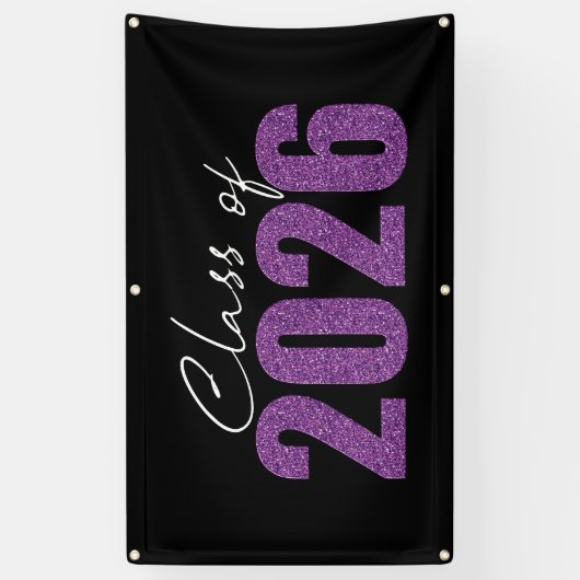 Paarse Glitter Klasse van 2026 Spandoek (Verticaal)