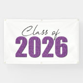 Paarse Glitter Klasse van 2026 Spandoek (Horizontaal)