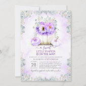 Paarse glitter kleine bloemige pompoen Baby shower Kaart (Voorkant)