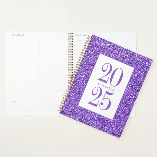 Paarse Glitter Kleurrijk Gepersonaliseerd 2025 Planner (Display)