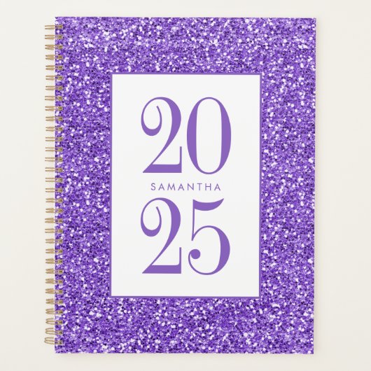 Paarse Glitter Kleurrijk Gepersonaliseerd 2025 Planner (Voorkant)