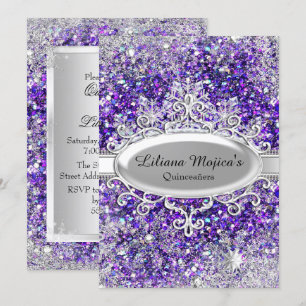 Paarse Glitter Kristallen Sneeuwvlok Quinceanera Kaart