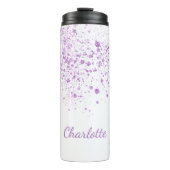 Paarse glitter laat een monogram wit script vallen thermosbeker (Voorkant)
