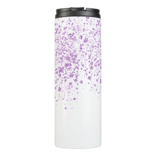 Paarse glitter laat een monogram wit script vallen thermosbeker (Achterkant)