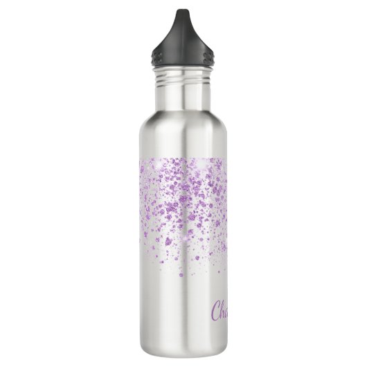 Paarse glitter laat een monogram wit script vallen waterfles  (Links)