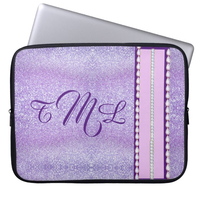 Paarse Glitter Laptop Sleeve (Voorkant)