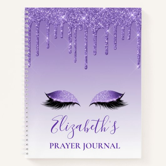 Paarse Glitter Lashes Notitieboek Prayer Journal (Voorkant)