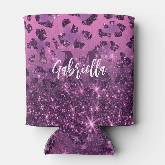 Paarse Glitter Leopard Print Blikjeskoeler (Achterkant)