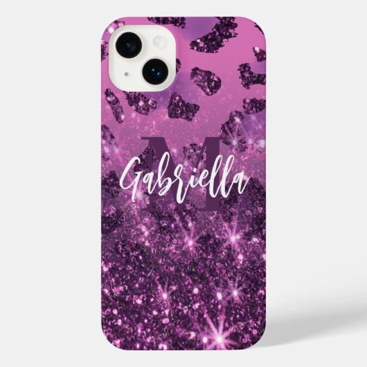 Paarse Glitter Leopard Print iPhone Hoesje (Achterkant)