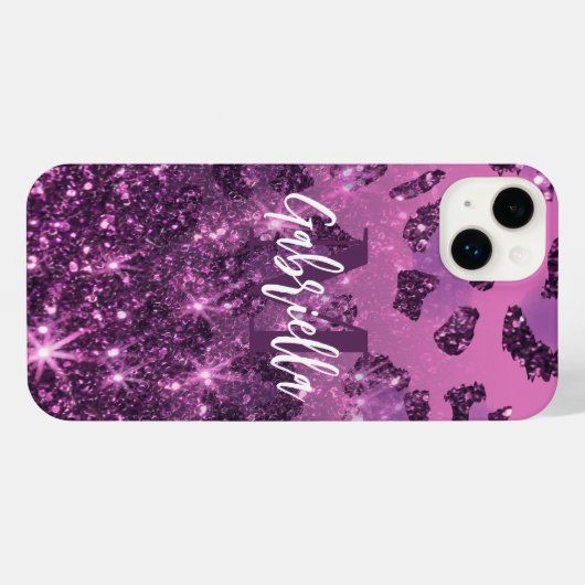 Paarse Glitter Leopard Print iPhone Hoesje (Achterkant horizontaal)