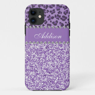 Paarse Glitter Leopard Print Rhinestone Girly Hoes
