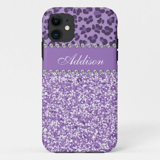 Paarse Glitter Leopard Print Rhinestone Girly Hoes (Achterkant)