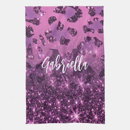 Paarse Glitter Leopard Print Theedoek (Verticaal)