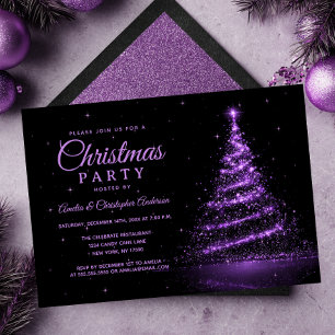 Paarse Glitter Licht Boom Kerstfeest Kaart