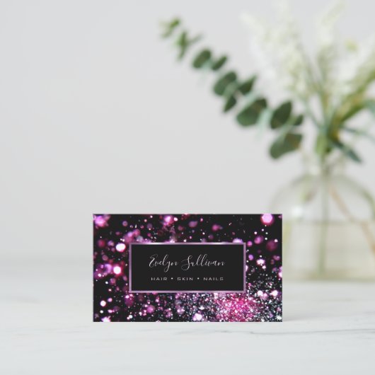 Paarse glitter licht visitekaartje (Staand voorkant)