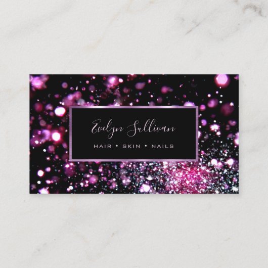 Paarse glitter licht visitekaartje (Voorkant)