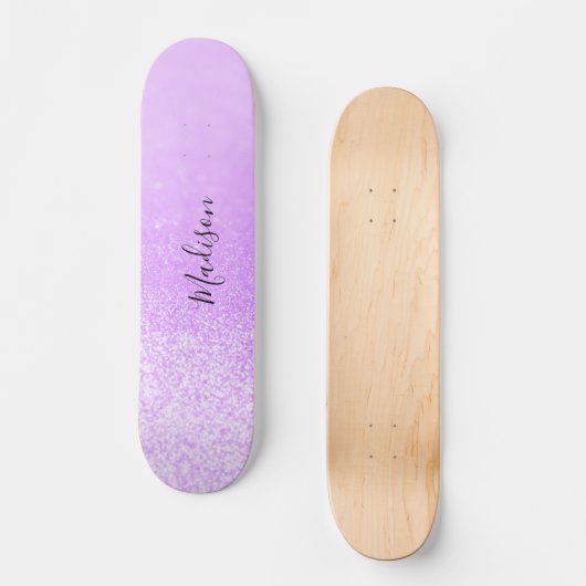 Paarse Glitter Lichten Gepersonaliseerd Persoonlijk Skateboard (Voorkant)