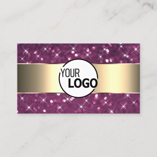 Paarse Glitter Lichtgevende Sterren Gouden Rand en Visitekaartje (Voorkant)
