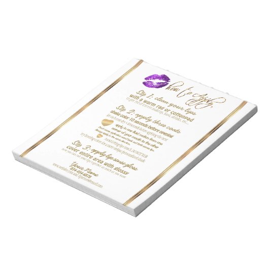 Paarse Glitter Lip Instructies voor Wit Notitieblok (Linkerzijde)