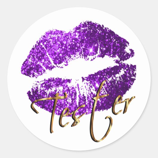 Paarse Glitter Lippen - Tester Ronde Sticker (Voorkant)