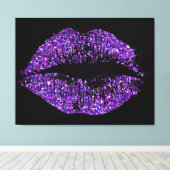 Paarse glitter Lips #2 Canvas Afdruk (Insitu (Houten vloer))