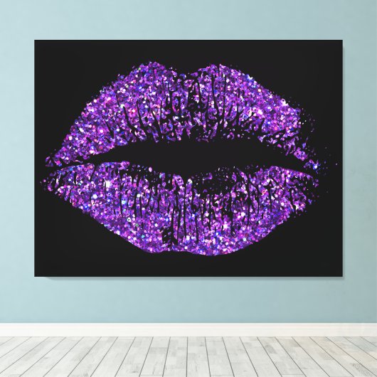 Paarse glitter Lips #2 Canvas Afdruk (Insitu (Houten vloer))