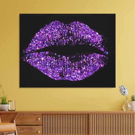 Paarse glitter Lips #2 Canvas Afdruk (Insitu (Woonkamer))