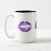 Paarse glitter Lips #2 Tweekleurige Koffiemok (Links)
