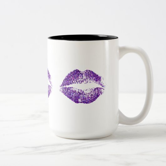 Paarse glitter Lips #2 Tweekleurige Koffiemok (Rechts)