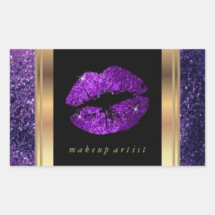 Paarse Glitter Lips en legante Gold Accents Rechthoekige Sticker
