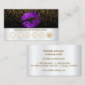 Paarse Glitter Lips Loyalty-kaarten op zwart-wit Klantenkaartje (Voorkant / Achterkant)