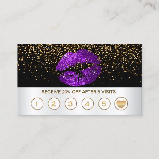 Paarse Glitter Lips Loyalty-kaarten op zwart-wit Klantenkaartje (Voorkant)