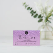 Paarse glitter logo sparkles order bedankt visitekaartje (Staand voorkant)
