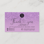 Paarse glitter logo sparkles order bedankt visitekaartje (Voorkant)